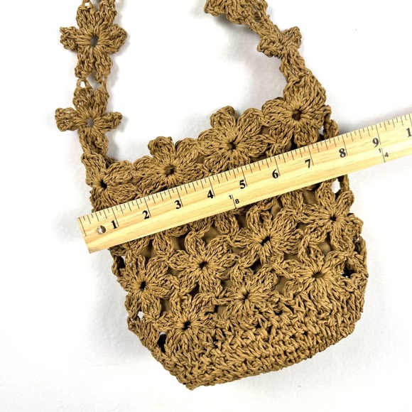 Brown Crochet Flower Bucket Bag - Picture 2 of 5
